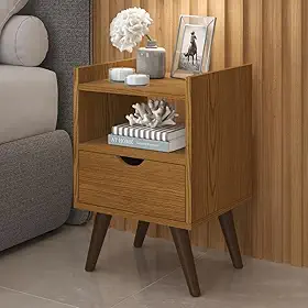 Mesa De Cabeceira Alice Modelo Retrô Com 1 Gaveta e Nicho Freijó