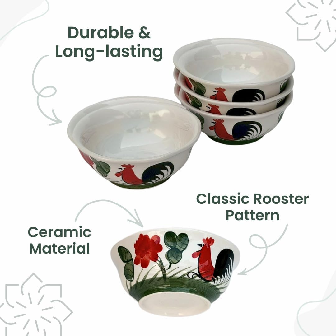 Thai Rooster Ceramic Serving Bowls, Set of 4, 3.9-Inch Small Bowls