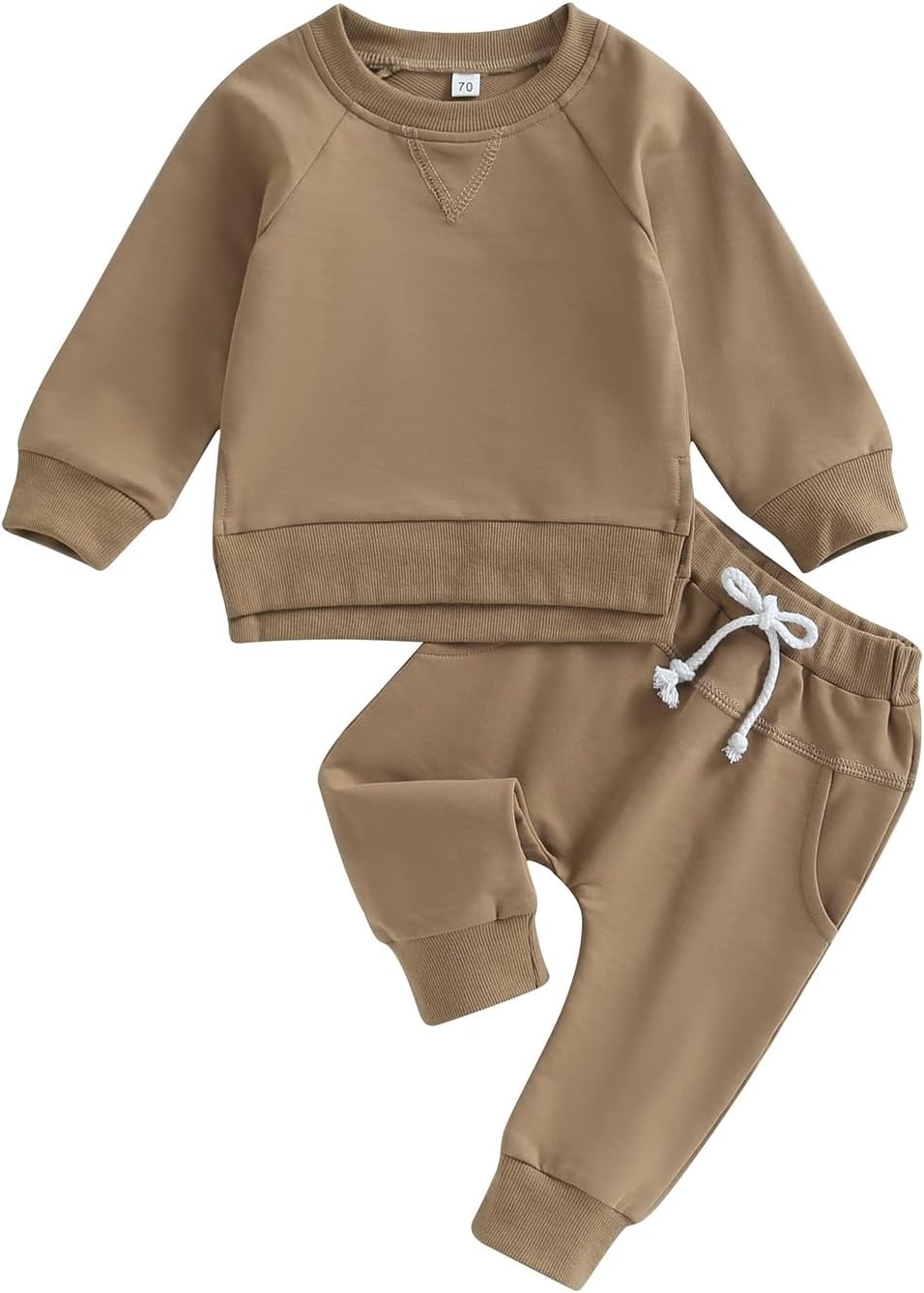 Toddler Baby Boy Girl Fall Winter Outfit Basic Solid Color Crewneck Long Sleeve Sweatshirt Top Jogger Pants Set