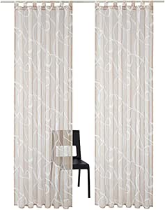 Rideau Romain Brodée Passe-Tringle Beige 140x140 Cm - SIMPVALE Élégant Pour Salon Chambre Cuisine
