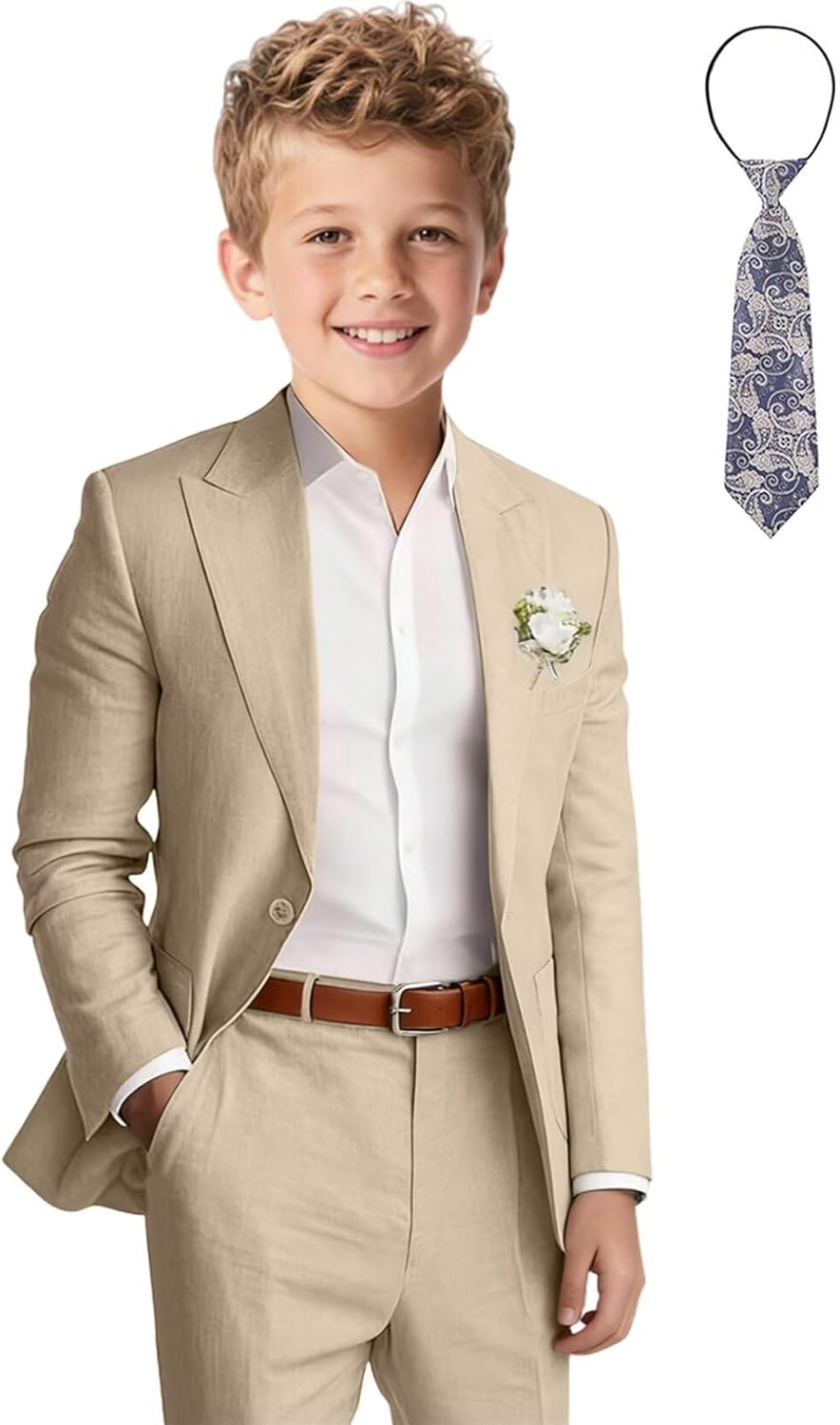 Boys Linen Suit Slim Fit Peaked Lapel Beach Wedding Formal Suit for Kids Tuxedo Suits for Boy Ring Bearer Outfit - Image 4