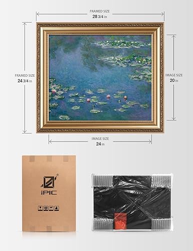 Miniatura 7 de IPIC - Reproducción artística de los lirios de agua de Claude Monet 1906, impresiones giclée que combinan con el marco dorado clásico, arte de pared