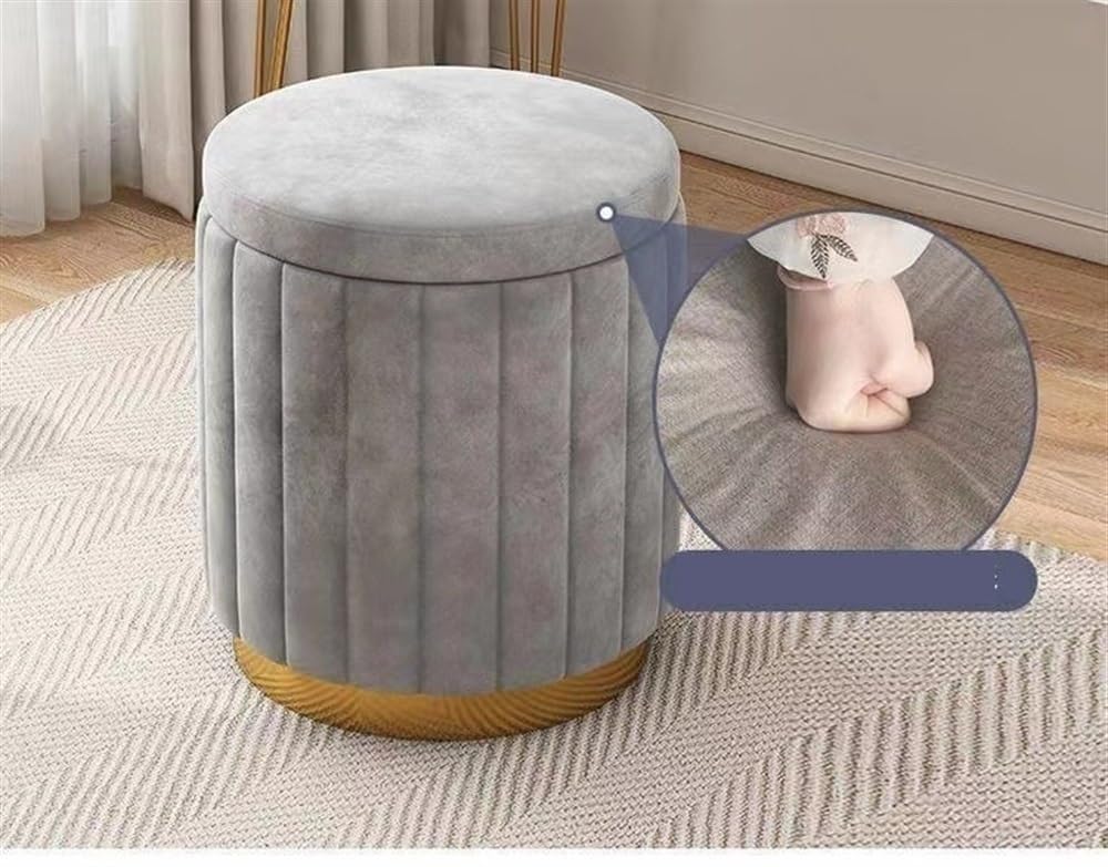 Sgabello rotondo da trucco con rivestimento rimovibile, poggiapiedi imbottito, base in metallo dorato, per soggiorno, elegante soluzione per manicure e bellezza