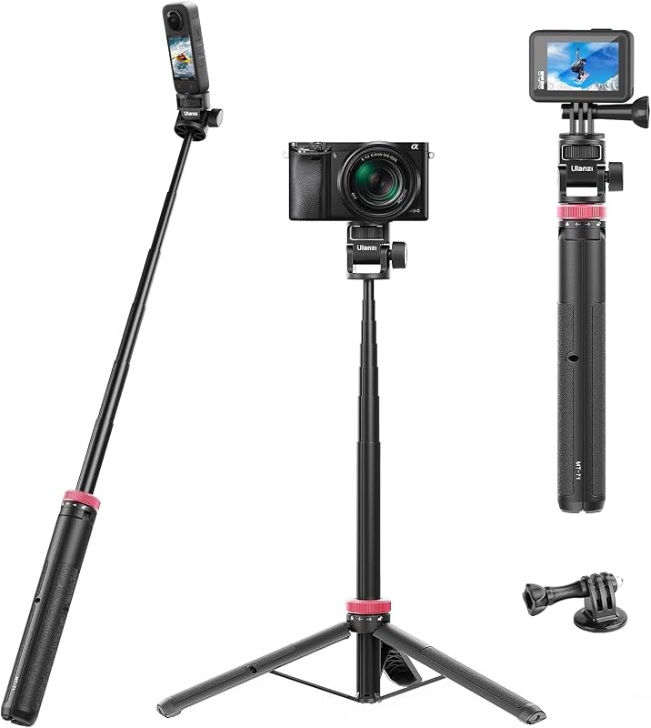 MT-71 Trípode Selfie Stick y mango Vlog con liberación rápida magnética y tornillo de 1/4 pulgadas, soporte de trípode ligero extensible de 59 pulgadas (7 secciones) para DJI Pocket 3/Insta360 X5 X4 X3 Series