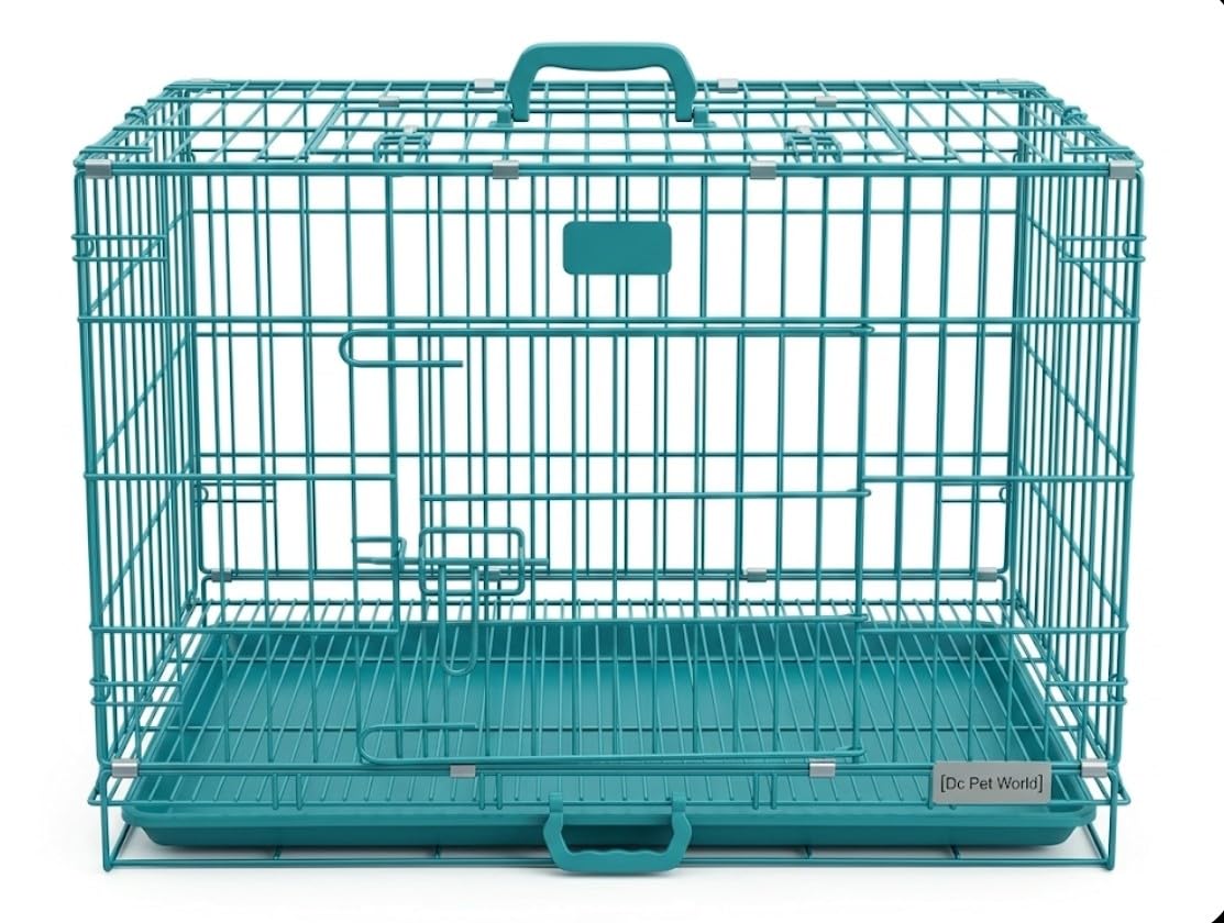 Large Metal Pet Cage | Heavy Duty Iron Dog Crate with Foldable and Portable Pet Kennel | Secure Double Door Locking System | Rust Resistant Coated Wire Cage (30 inch)-image-4