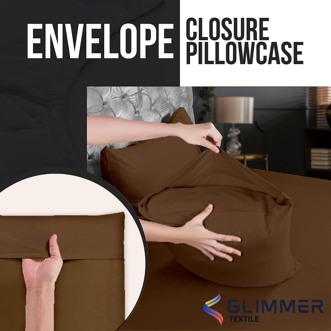 Organic Cotton 1000 Thread Count| 2pc Pillow Cases| Envelope Closure| King Size (20"x36")| Skin & Hair Friendly| Wrinkle Free| Easy to wash| Very Soft| Chocolate