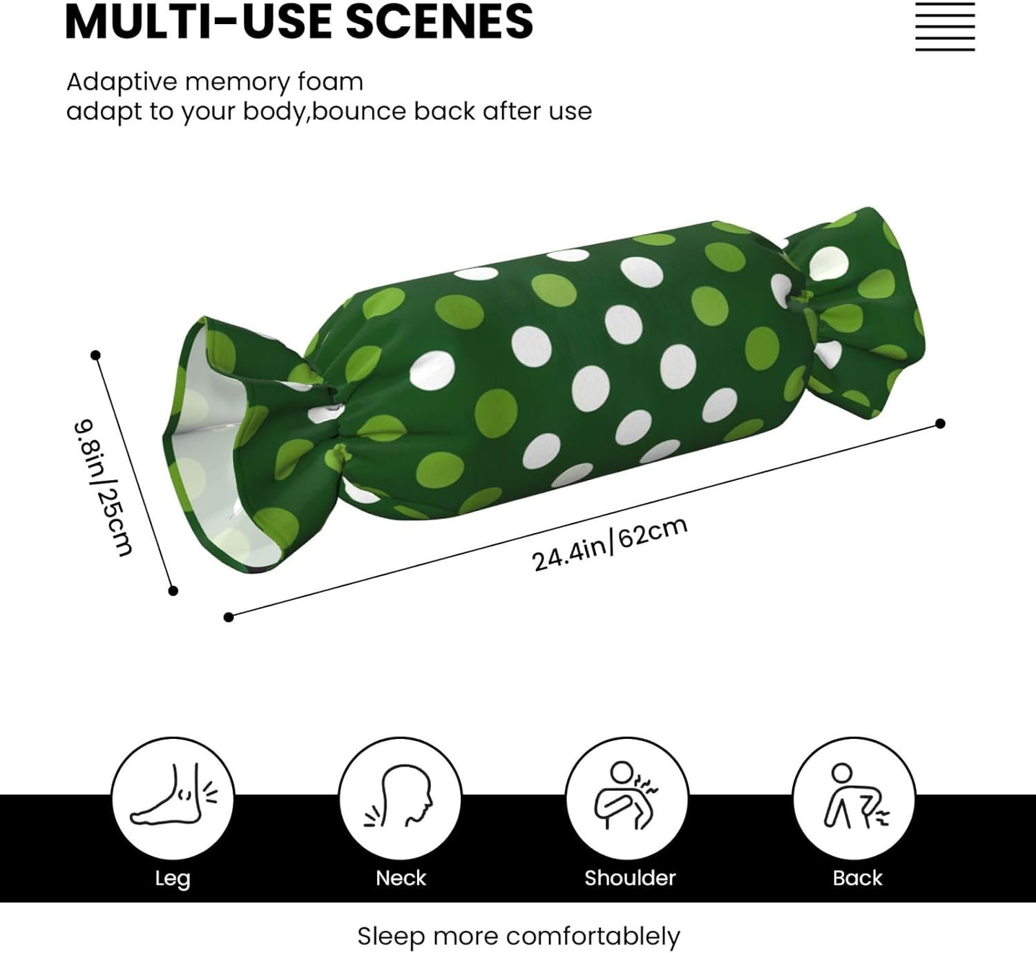 Green Polka Dots Print Candy Cylindrical Comfortable Pillow Throw Pillows Home Decor Easy Maintenance