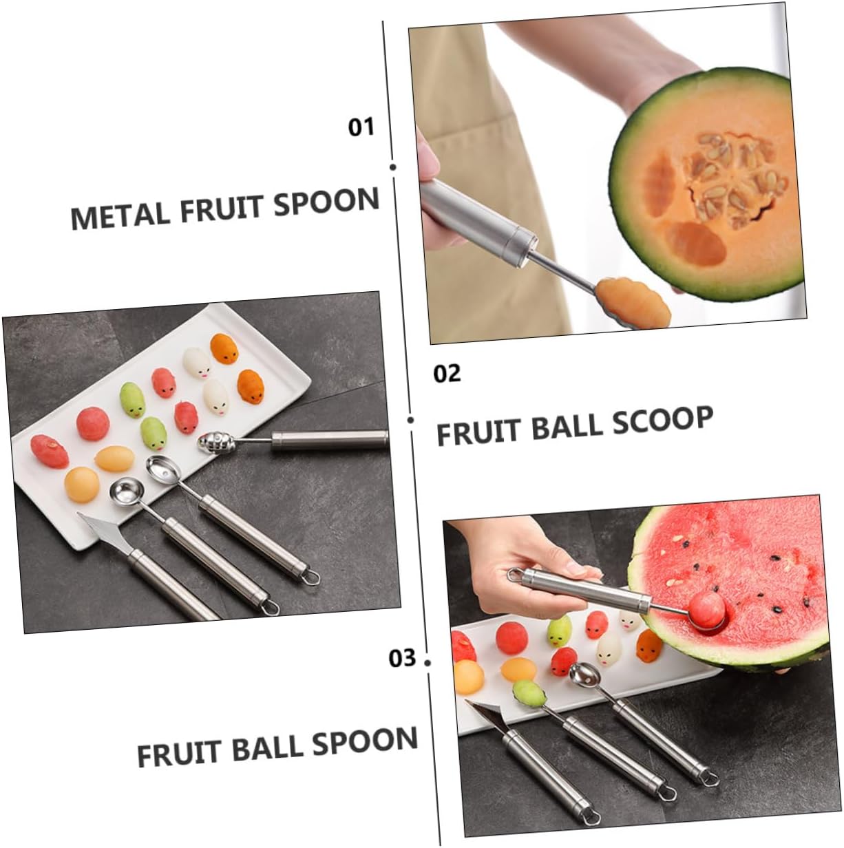 ABOOFAN 4pcs Fruit Ball Spoons Stainless Steel Melon Baller Spoon Comfortable to Hold Fruit Digger Ice Scoop