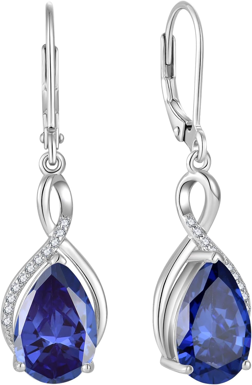 8x12mm Birthstone Earrings for Women Sterling Silver Infinity Dangle Drop Leverback Earring