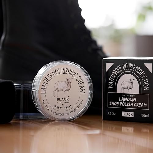 Miniatura 7 de SALTY FISH Esmalte de zapatos en crema de 3.2 onzas, kit de esmalte de zapatos lanolina con esponja de brillo de zapatos, condición impermeable,