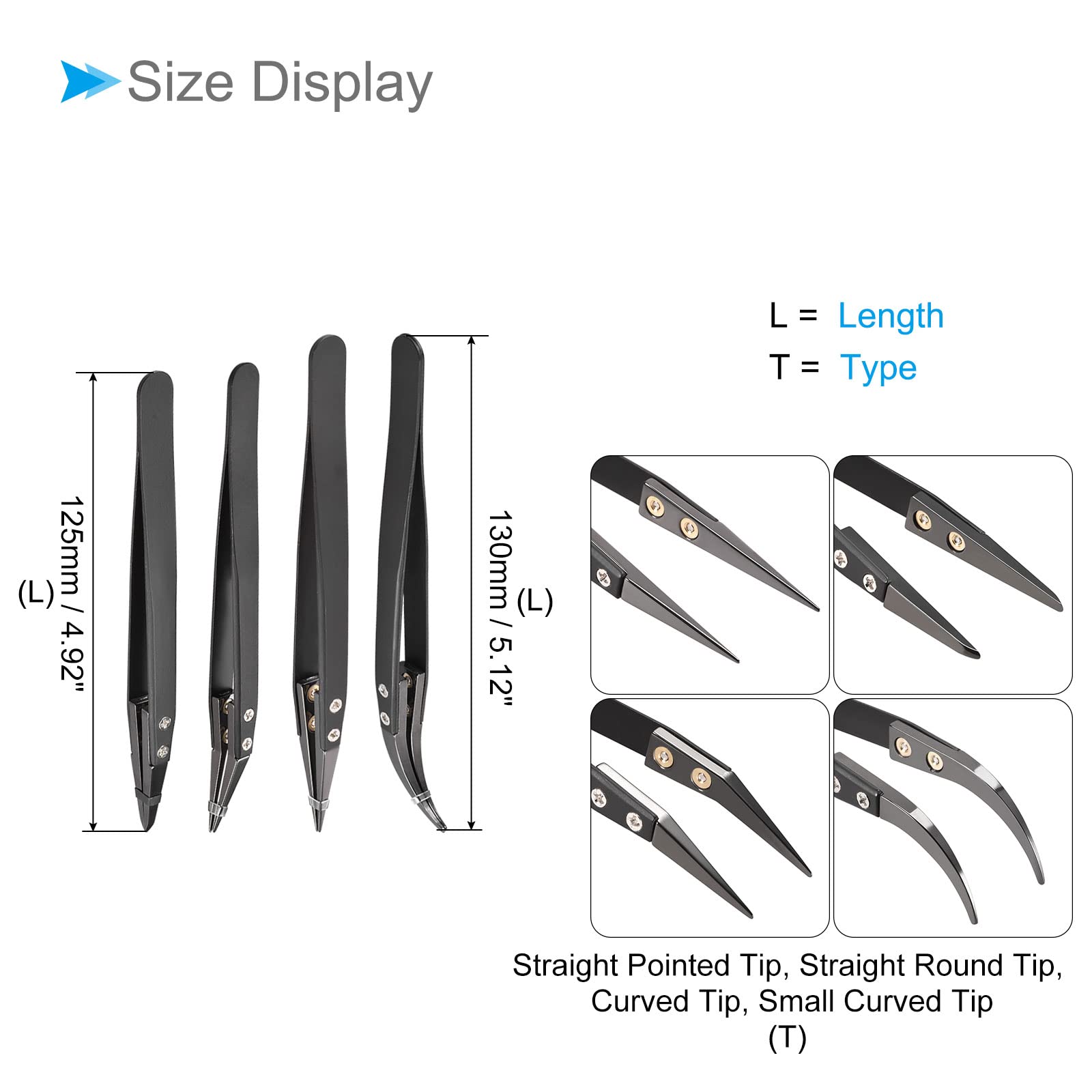 CoCud Stainless Steel Ceramic Tweezer Set, Non-Conductive Heat Resistant Pointed & Curved Tip - Image 2