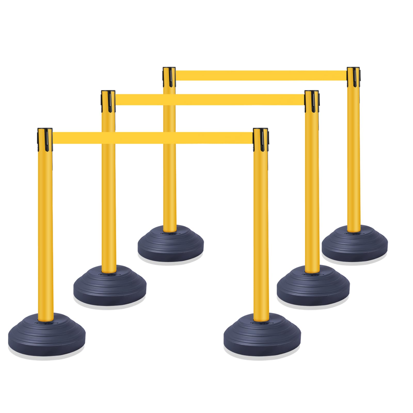 Vilnow 10 ft Crowd Control Stanchion Set, Yellow Crowd Control Barrier with Retractable Belts & Water-Filled Base, Queue Management Stanchion (6 Pack)