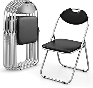 HAPPYGRILL 6-Pack Folding Chairs, Portable Card Chairs with Back & Padded Seat, Metal Waiting Room Chair Set for Events Office Wedding Party, Black (6)
