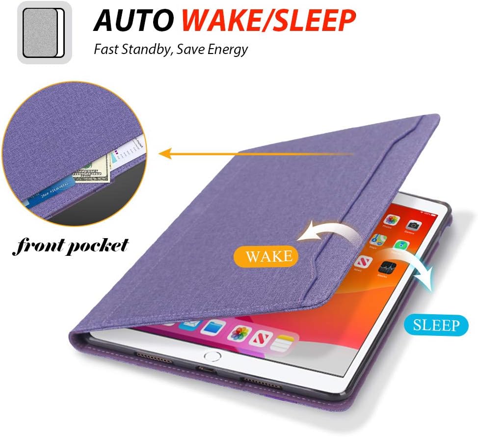 New iPad 10.2 Case 2020 iPad 8th Generation Case / 2019 iPad 7th Generation Case,Toplive Canvas Stand Folio Case Cover with Apple Pencil Holder,Auto Sleep/Wake and Multiple Viewing Angles,Purple