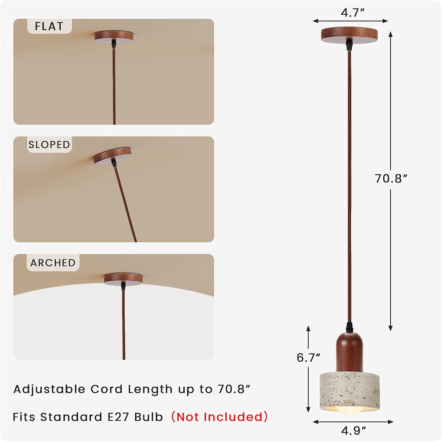 Wabi Sabi Faux Travertine Pendant Light, 4.9" Nordic Japanese Style Hanging Lamp, Modern Mini Ceiling Light Fixture for Kitchen Island, Dining Room, Bedroom, Hallway, 1 Pack (E26 Bulb Not Included)