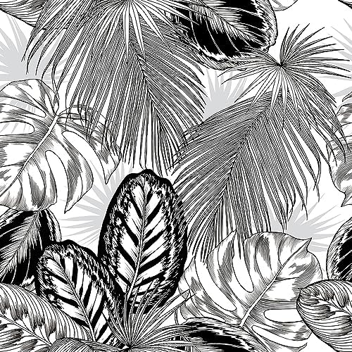 VistaPalette 18"x236" Black and White Tropical Pine Palm Tree Peel and