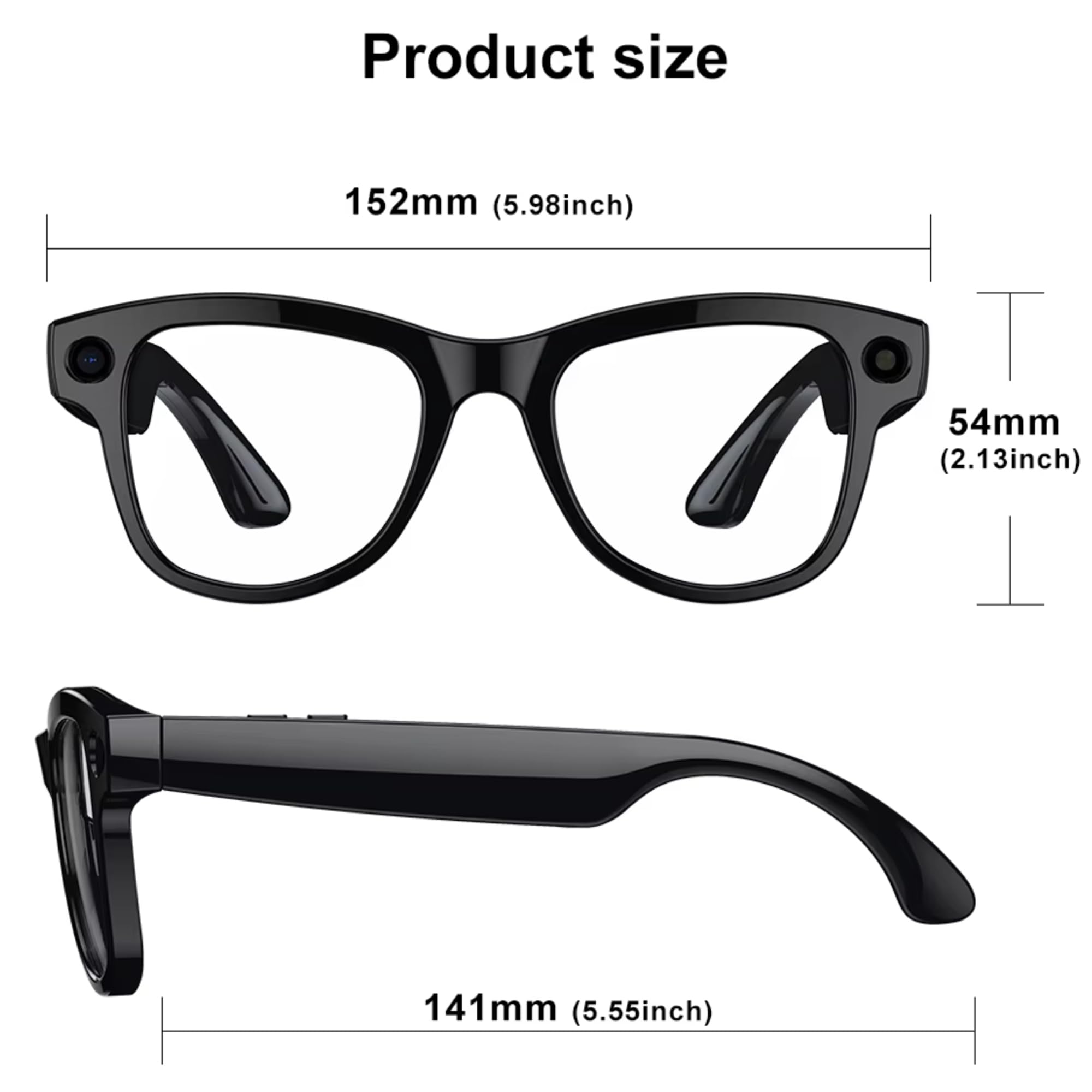 AI Smart Glasses - 4K/8MP Anti-Shake Cam, Bluetooth Chiamate, Registrazione video, Traduzione in tempo reale/Riconoscimento GPT, 290mAh, 3000mAh Custodia di ricarica (include lenti trasparenti