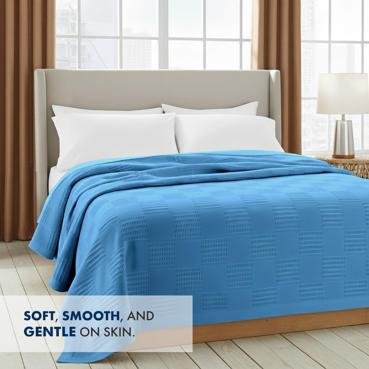 Linteum Textile Supply Thermodecke (Blau, Doppelbett), langlebige und strapazierfähige Decke ohne Haken, aus 100 % Baumwollmaterial für Zuhause, 168 x 228 cm