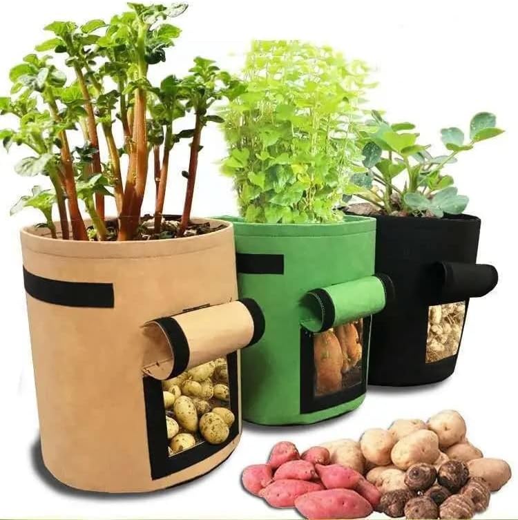 7 Gallon Heavy Duty Fabric Grow Bag for Plants (Tan) 5 Pack