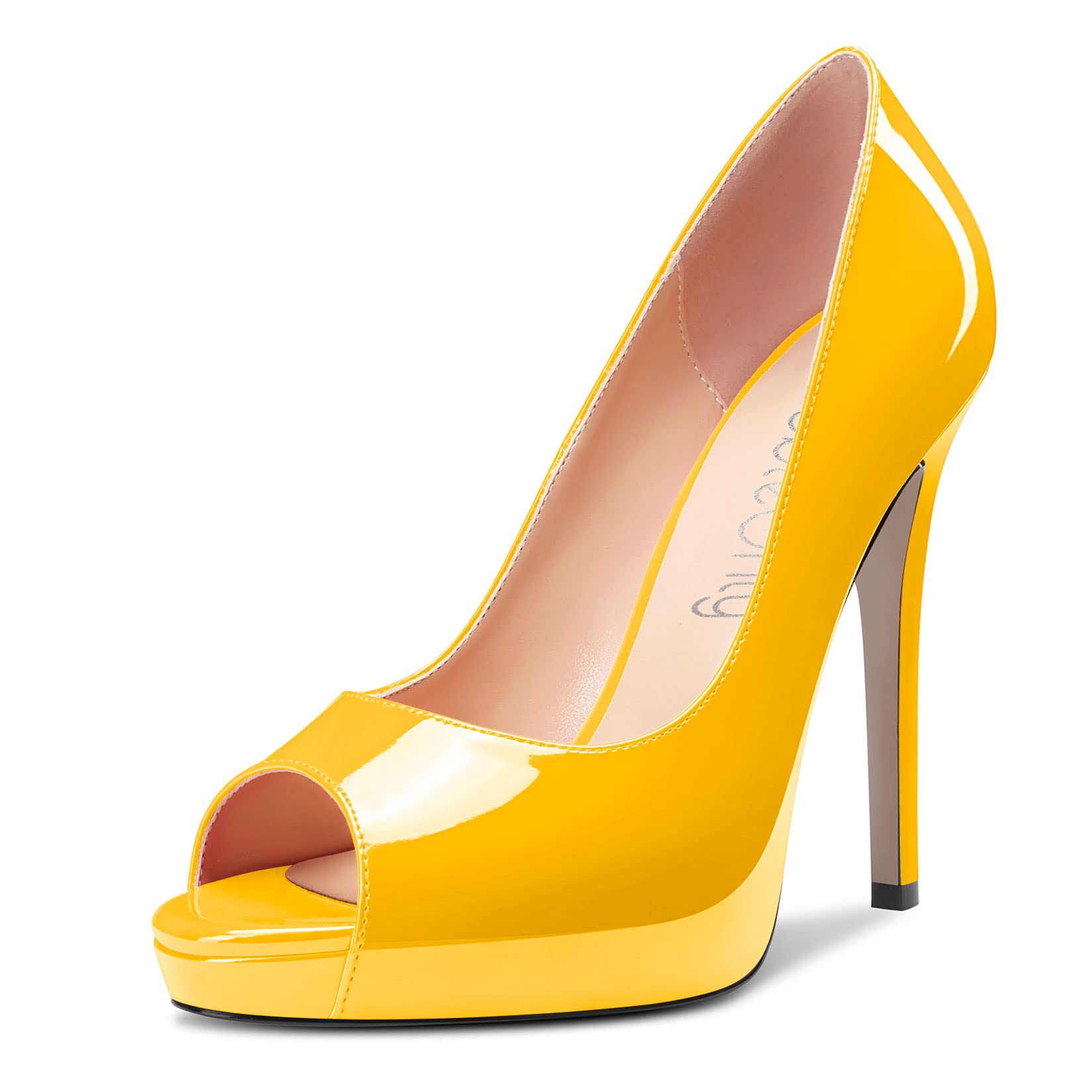 NobleOnly Women's High Heel Platform Peep Open Toe Pumps Slip-on Clear Cute Party Sandals 4.7 Inches Heels