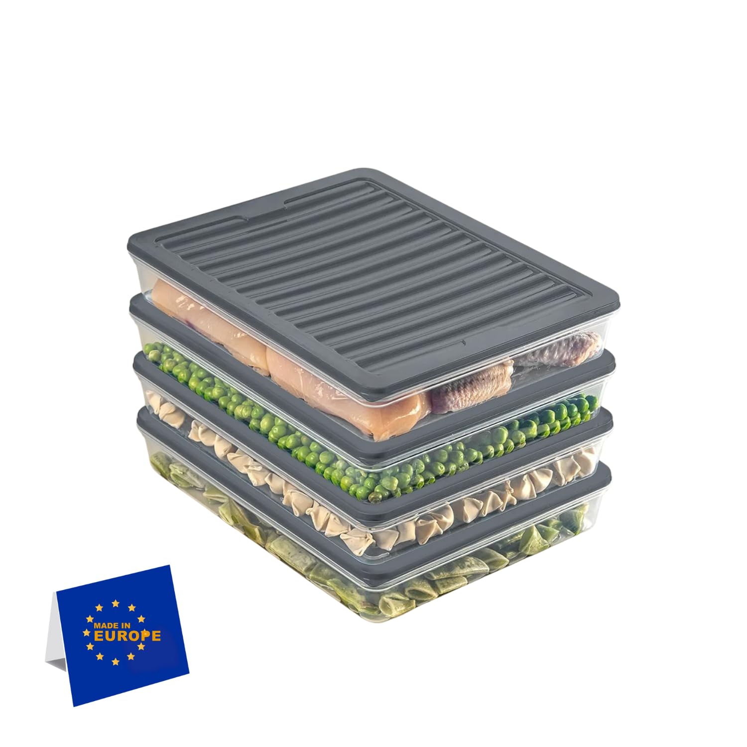 Idoby Gray Stackable Food Storage Containers, Pantry Container Set, Freezer & Fridge Organiser With Lid, Freeze-Resistant Up To -25°C, Reusable Cold Food Containers (4X2400)