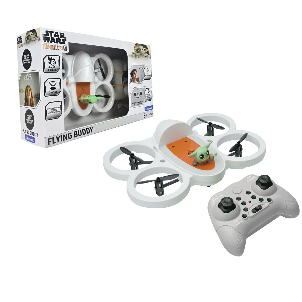 Lexibook, Grogu Hover Pod Radiocommandé, UFO1SWLXB | Véhicule radiocommandé, jouet Star Wars, Blanc/Gris
