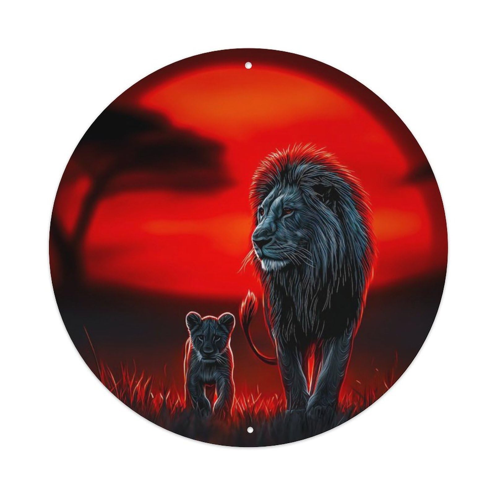 Animal Lion African Savanna Sunset Wild Protection Vintage Metal Tin Sign Plaque Wall Decor for Cafe, Club Bar, Office, Garden Metal Poster 8x8Inch
