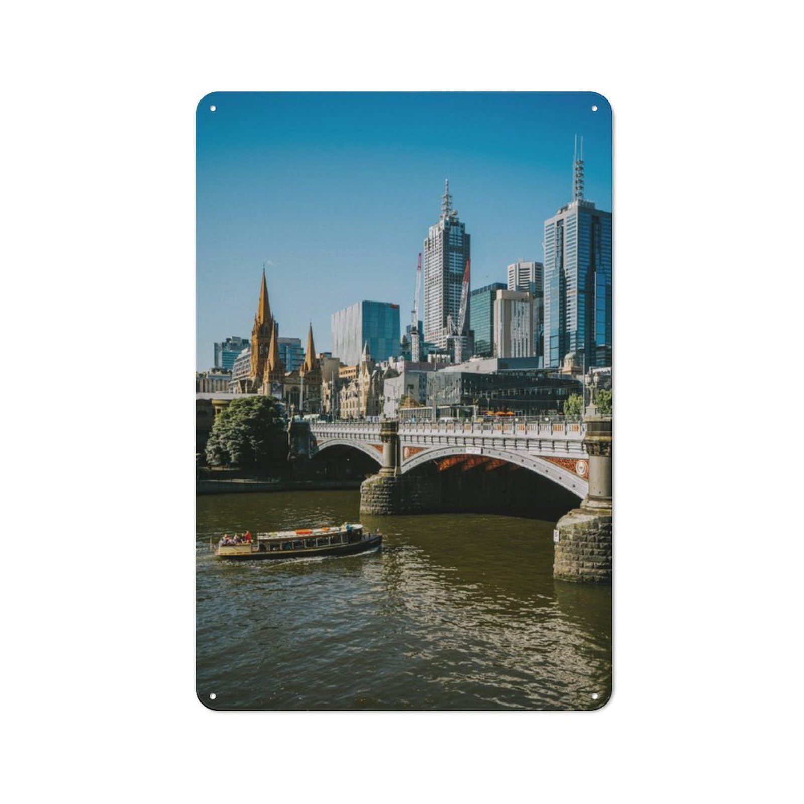 Metal Plaque 30x20cm with Melbourne for Pub Or Café, Rustic Decor, for Garage, Workshop And Man Cave Decoration