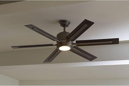 Miniatura 3 de Progress Lighting P2586-8130K Soporte sobresaliente, 6 aspas de nogal/madera flotante Ventilador de techo con luz de 17 vatios, níquel antiguo