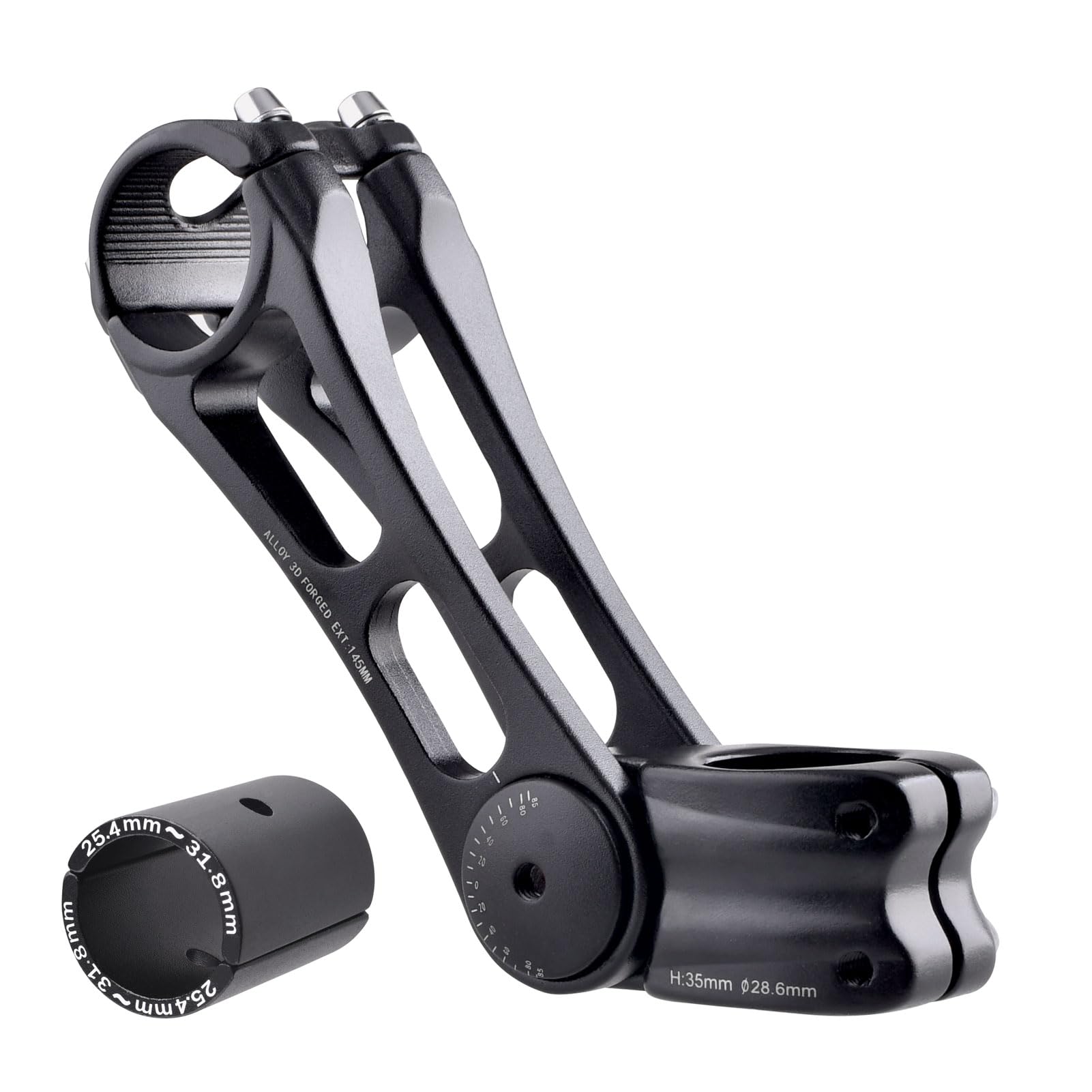 Azarxis Bike Stem 25.4mm 31.8mm Adjustable Bicycle Handlebar Stem MTB Fork Stem Extension 90 110 120 130mm for Mountain Bike Road Bike BMX DH Cycle with Hex Key (Black - 25.4 x 145mm) โ image 1