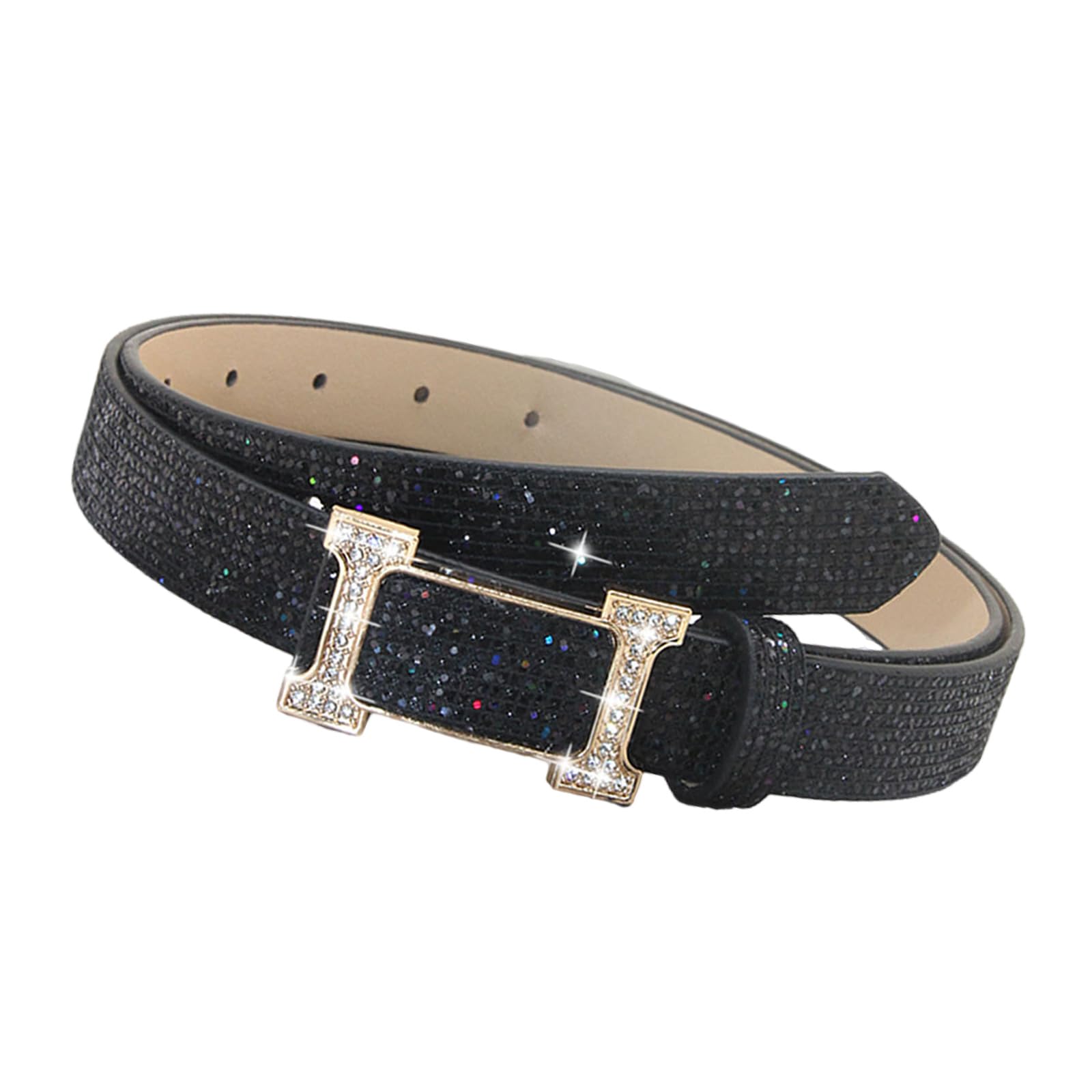 Vdaxvme Unisex Black [Vdaxvme] Sparkly Crystal Embellished Waist Belt Pu Leather Comfortable Press Buckle Waistband Perfect For Formal Casual Occasions Party Belts For Women, 110