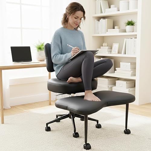Upgraded Meditation Chair Cross Legged ADHD Office Chair for Adults with Wheels Ergonomic Back Support and Leg Rest for Multi Position Criss Cross Sitting Kneeling Fidgeting and Yoga Height Adjustable