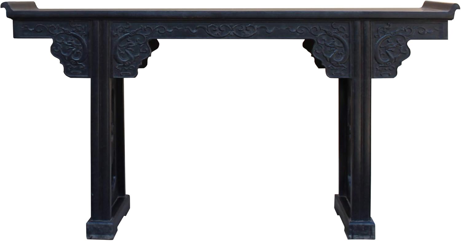 Chinese Brown Huali Rosewood Point Edge Relief Carving Altar Table Acs4630