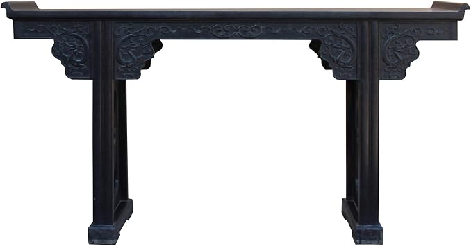 Chinese Brown Huali Rosewood Point Edge Relief Carving Altar Table Acs4630