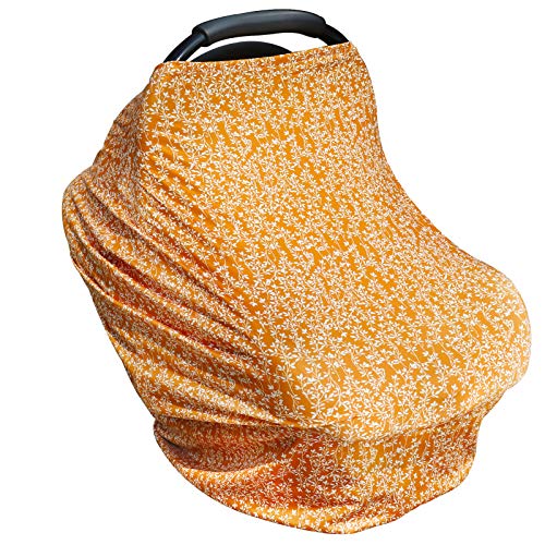 Stretchy Baby Car Seat Cover, Infant Stroller Cover, Carseat Canopy, Nursing Cover Breastfeeding Scarf for Girls and Boys, Breathable Windproof Soft Infant Carrier Coverâ€¦ (Orange Leaves)