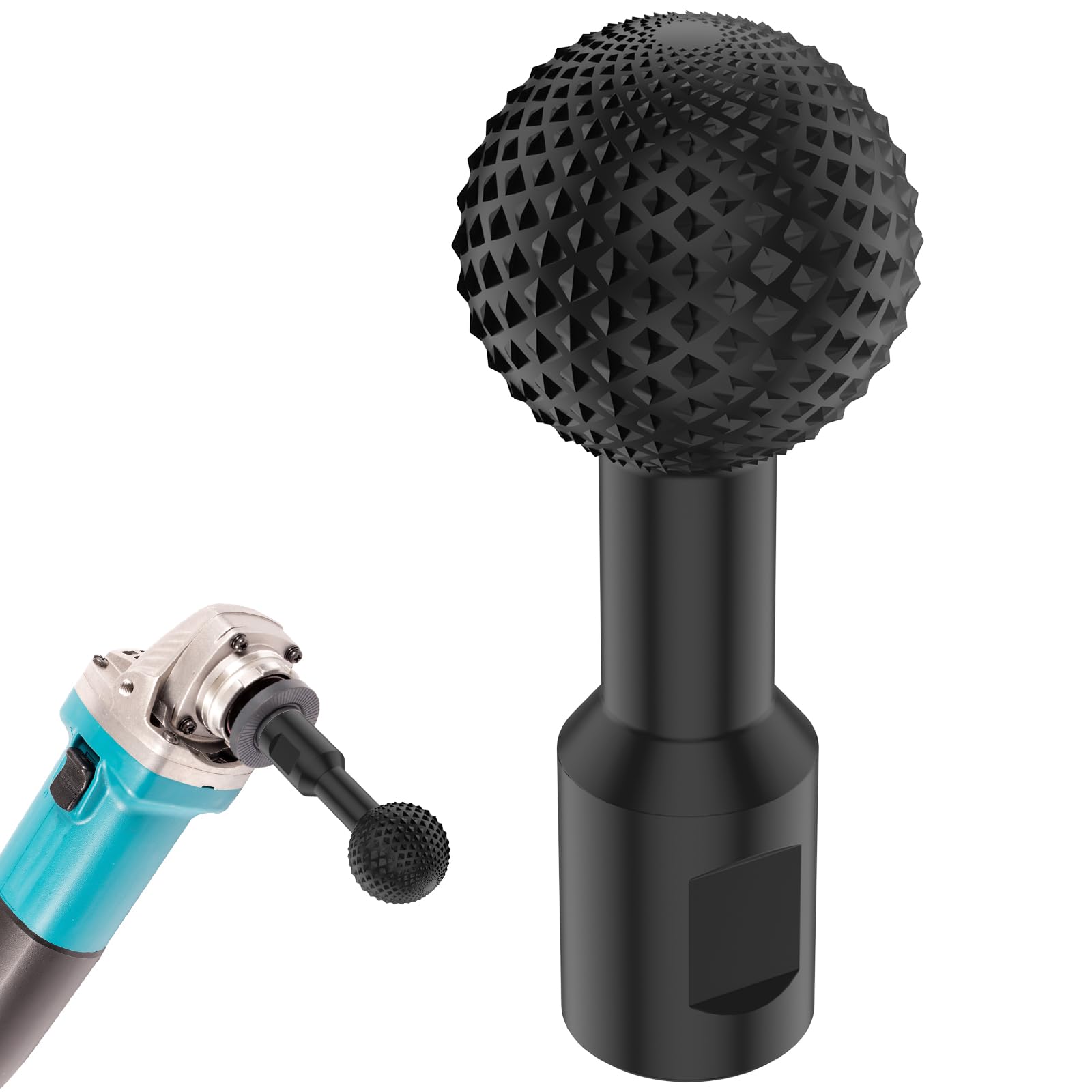 Sphere Rotary Burr with 5/8-11 Threads, Ball Gouge Angle Grinder Attachments, Carbon Steel Ball Grinding Head for 4 1/2 and 5 Inch Angle Grinder, Wood Carving Burrs for Polishing Engraving (Black)