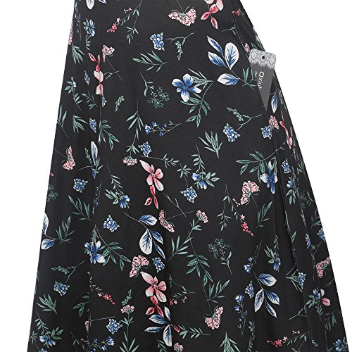 Image of oxiuly Women Casual Dress Round Neck Soft Cotton Floral A-Line Midi Summer Dresses with Pockets OX262