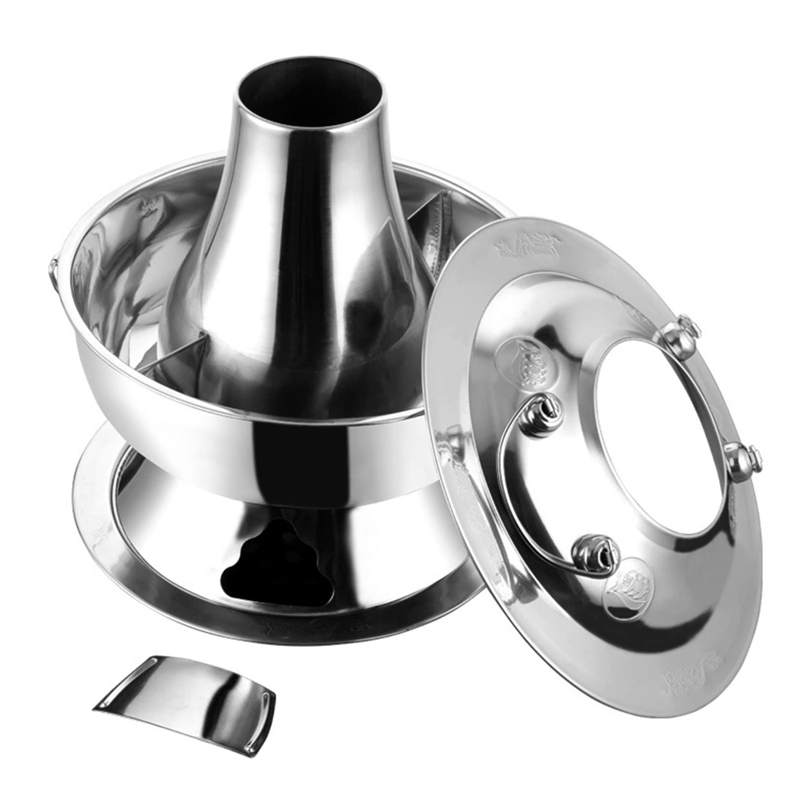 INUUXLG Beijing Copper Hot Pot,Chinese Style Hot Pot,Pure Copper Hot Pot,Chinese Tranditional Hotpot,Vintage Copper Shabu Shabu Hot Pot with Divider,(Gold,32cm) (Silver