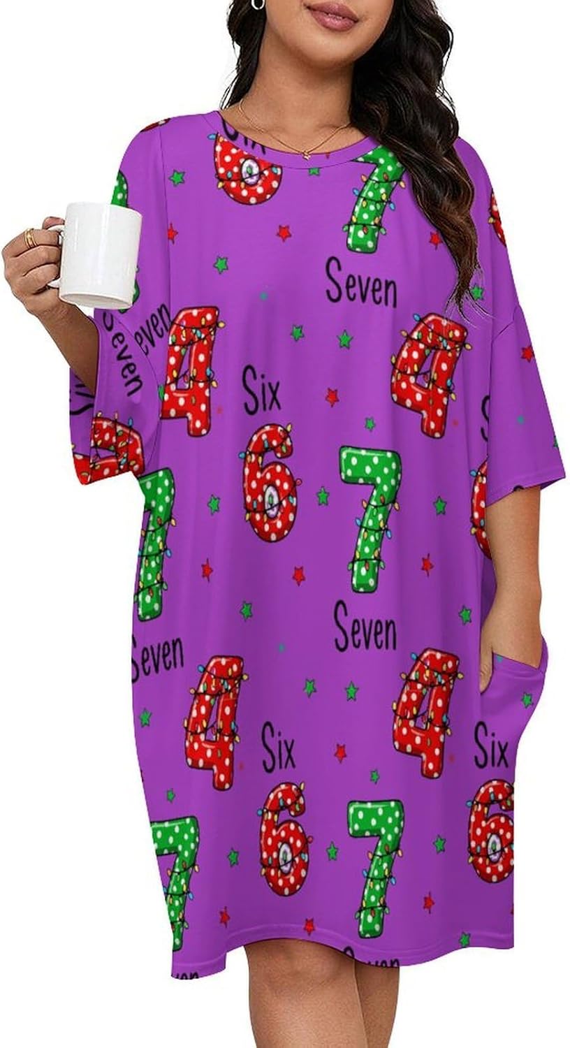 67 Six Seven Women's Cotton Nightgown Sleepwear Loose Comfy Sleepshirts Short Sleeves Nightshirt