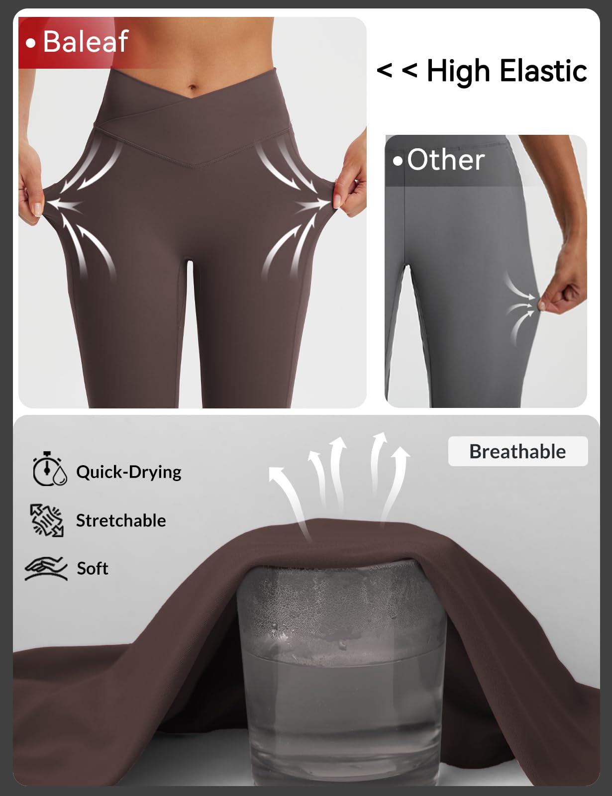 BALEAF Damskie legginsy Capri do kolan z kieszeniami Capri z wysokim stanem joga na co dzień trening ćwiczenia