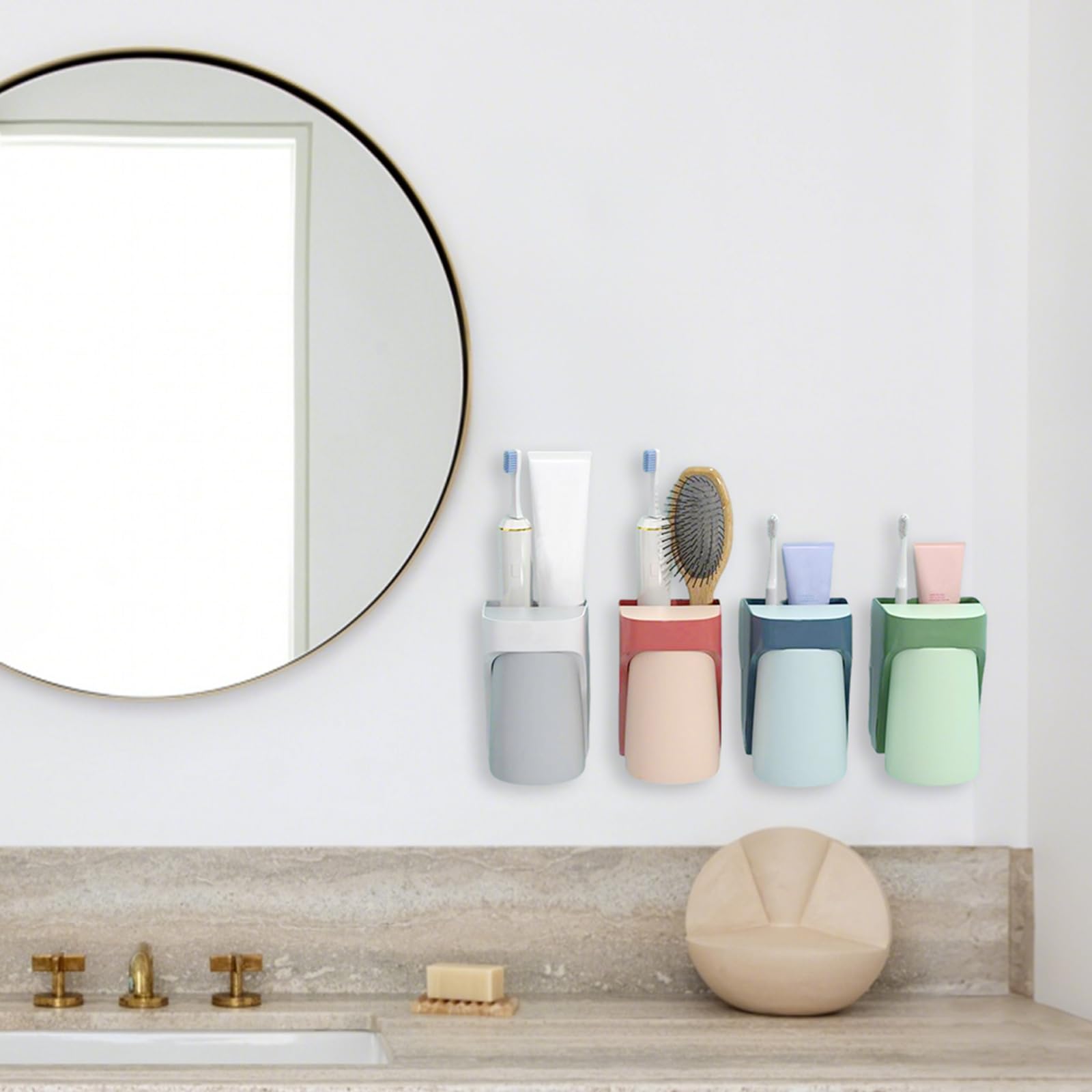 Portaspazzolini da Bagno Set di 4 Portasciughettini per Spazzolini da Denti, Portaspazzolino Senza Fori, Organizzatore per Lavandino con Ventose, Ideale per Doccia Cucina Bagno