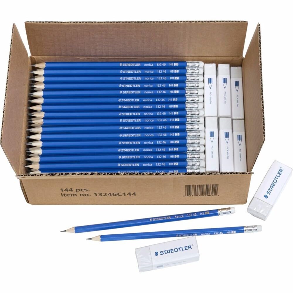 STAEDTLER Norica #2 HB Pencils Class Pack with Erasers, 144-Count School Supplies Set, Break-Resistant Lead, Pre-sharpened bulk back with PVC-Free Erasers