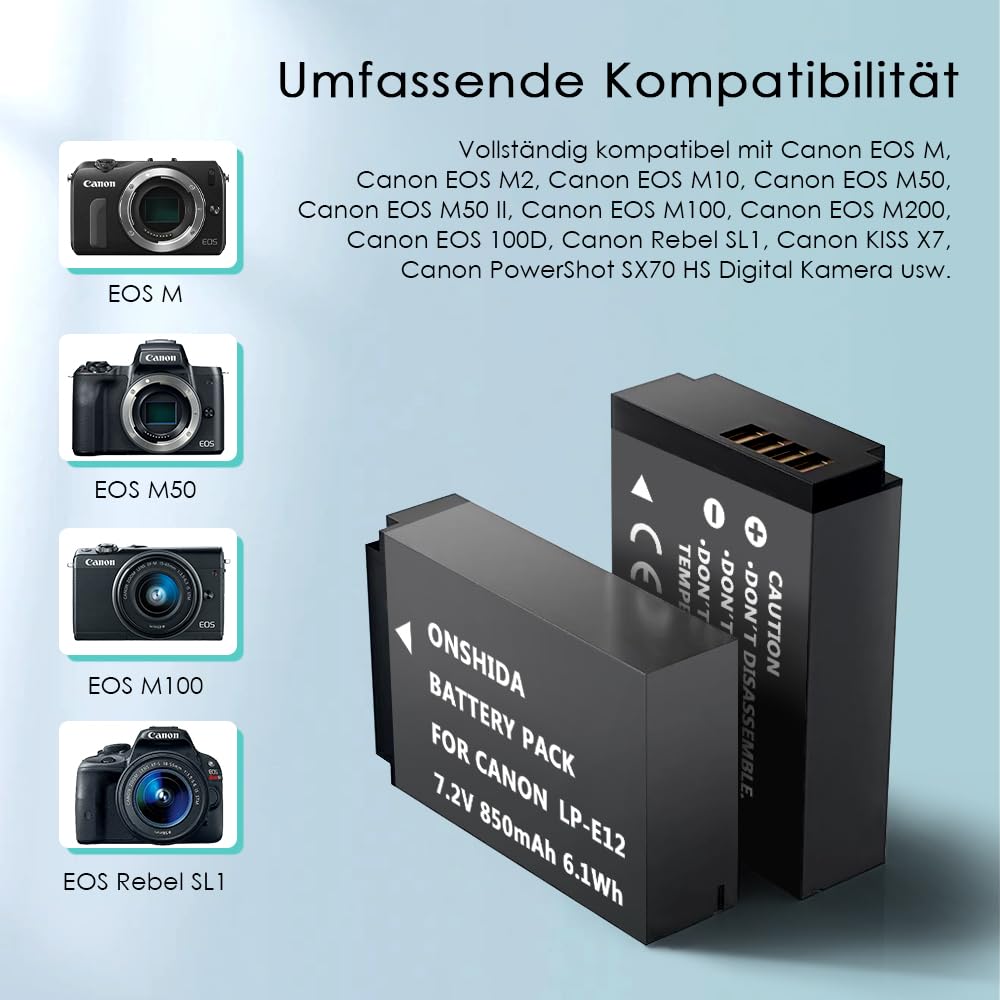 DuraPro 1800 mAh 2pcs LP-E12 LP E12 LPE12 Battery LCD Dual USB