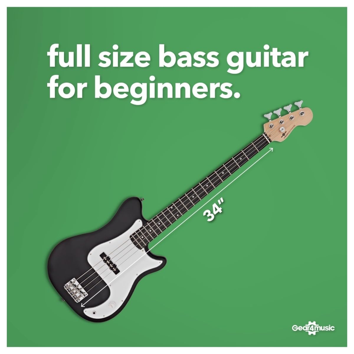 VISIONSTRING E Bass Gitarre mit Verstärker 10W für Erwachsene - Elektrische Bassgitarre Set mit Gitarrentasche, Plektrum, Gurt, Stimmgerät, Kabel - Bass Guitar 4/4 Gitarren Schwartz von Gear4music