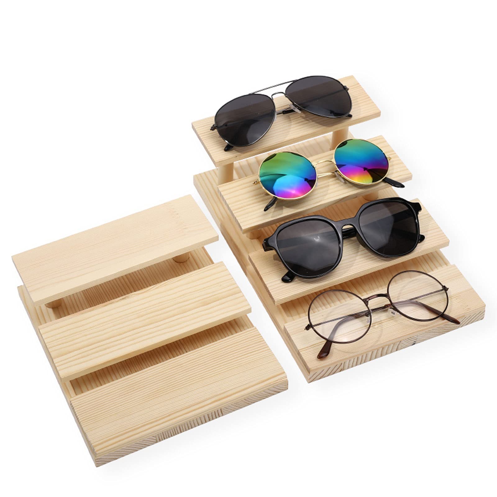 Brillenhalte Multi-Slot-Tisch-Aufbewahrungsbox for Sonnenbrillen aus modernem, natürlichem Massivholz, Brillen-Ausstellungstablett, 2/3/4 Fächer Brillenständer (Size : L)