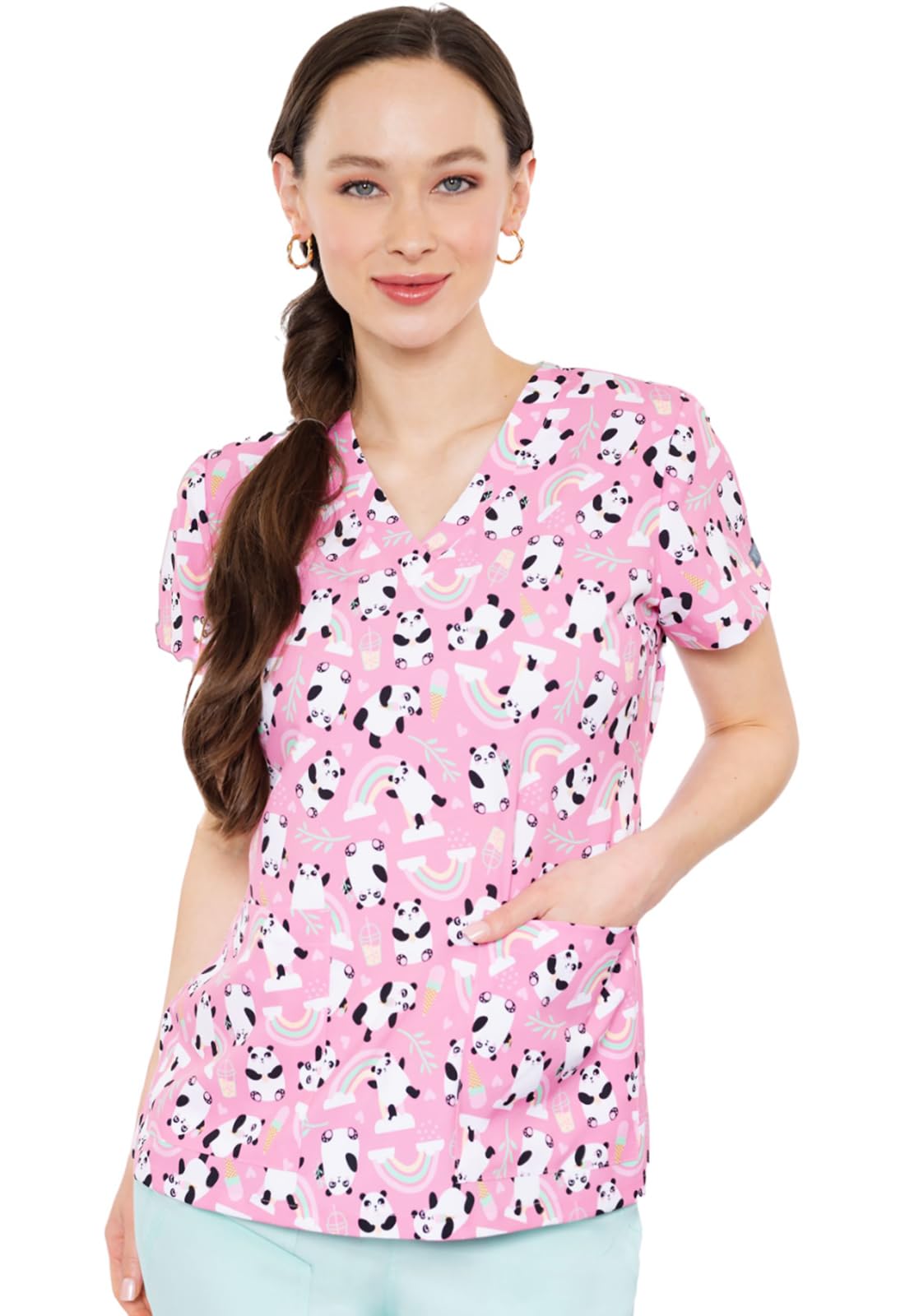 Med CouturePrints Women Scrubs Top V-Neck Print MC8564