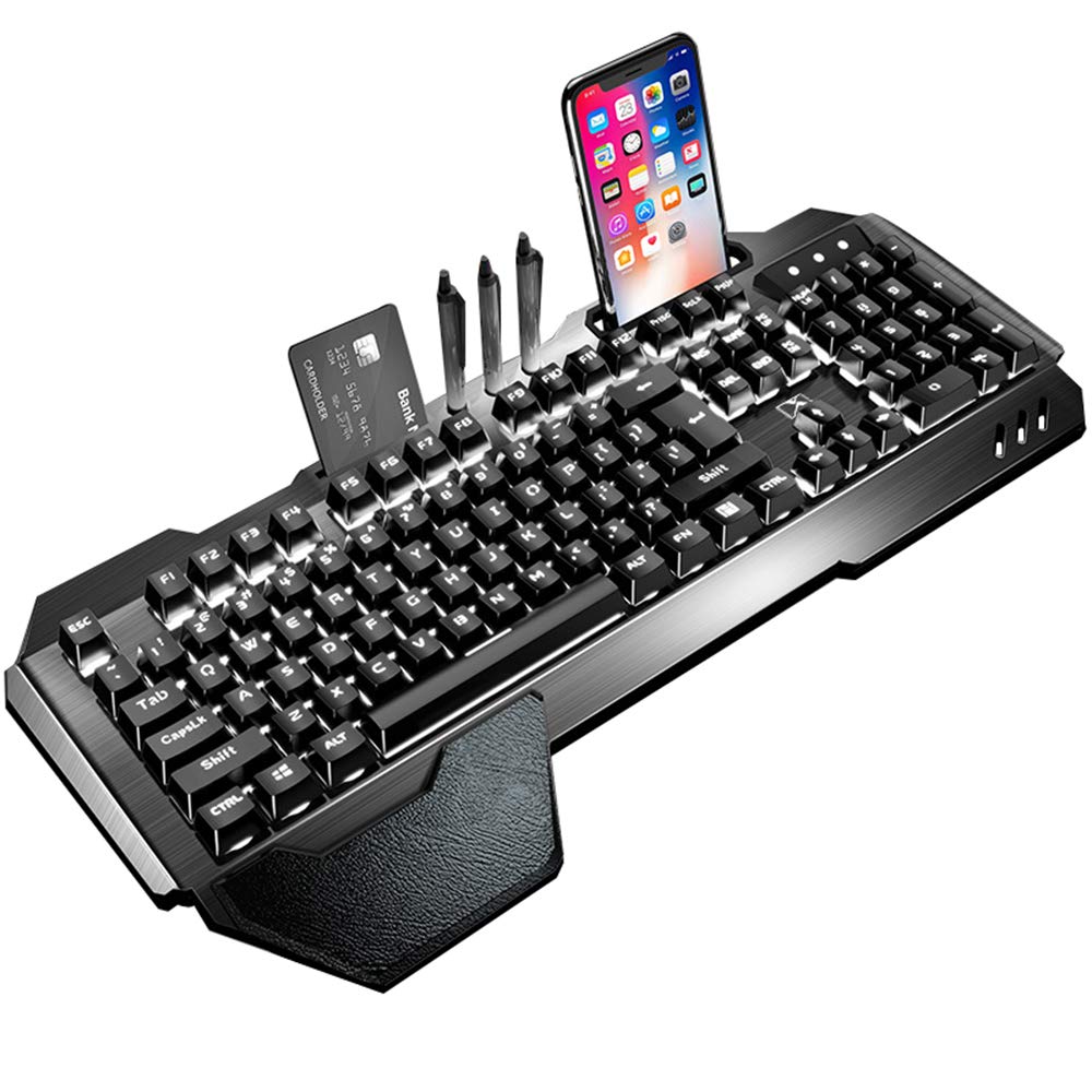 Mechanical Gaming Keyboard,USB Wired, Backlit Keycaps,104 Keys Computer Keyboard, with Detachable Wrist Rest, for Game And Office, PC Keyboard,White light