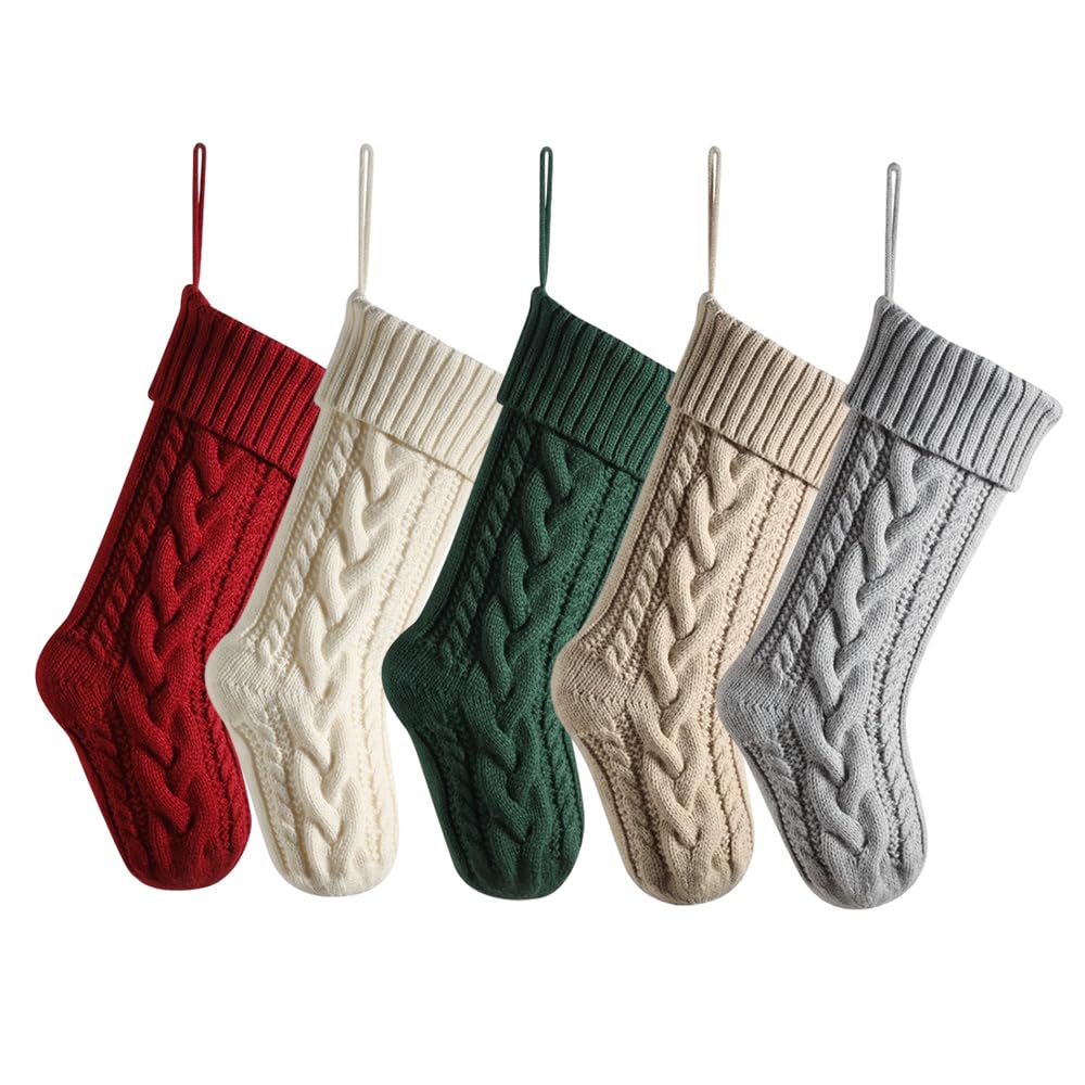 Hixingo Weihnachtsstrumpf Personalisiert, 46cm Große Klassische Gestrickt Bestickte Nikolausstrumpf, Weihnachtssocken zum Aufhängen und Befüllen Kamin Weihnachtsbaum Deko (5 Paar gemischte Farben)