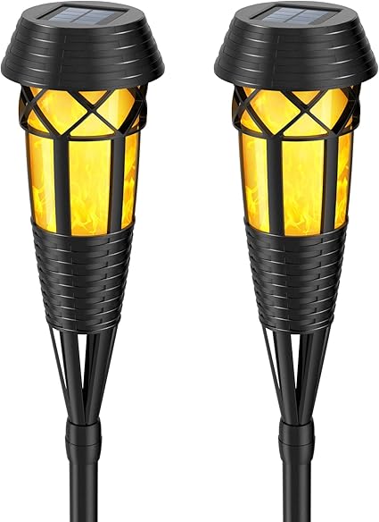 Evelynsun Flickering Flames Torch Light Solar Garden Lights Waterproof Landscape Lighting - 2 Pack