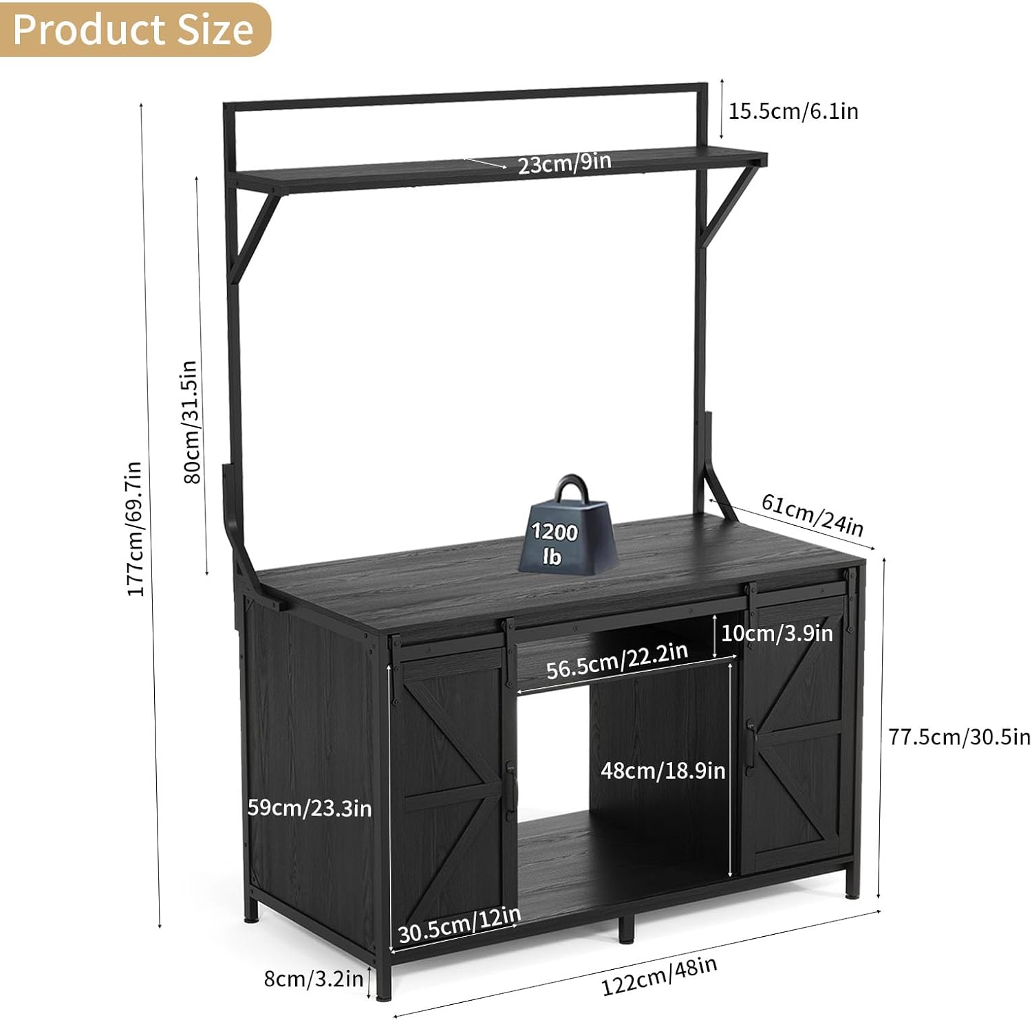 VOWNER Farmhouse Reptile Tank Stand with Power Outlet, 48" X 24" Tabletop Fits up 120 Gallon Bearded Dragon Tank, Heavy Duty Aquarium Stand with Storage Cabinet, Reptile Turtle Terrarium Stand Black